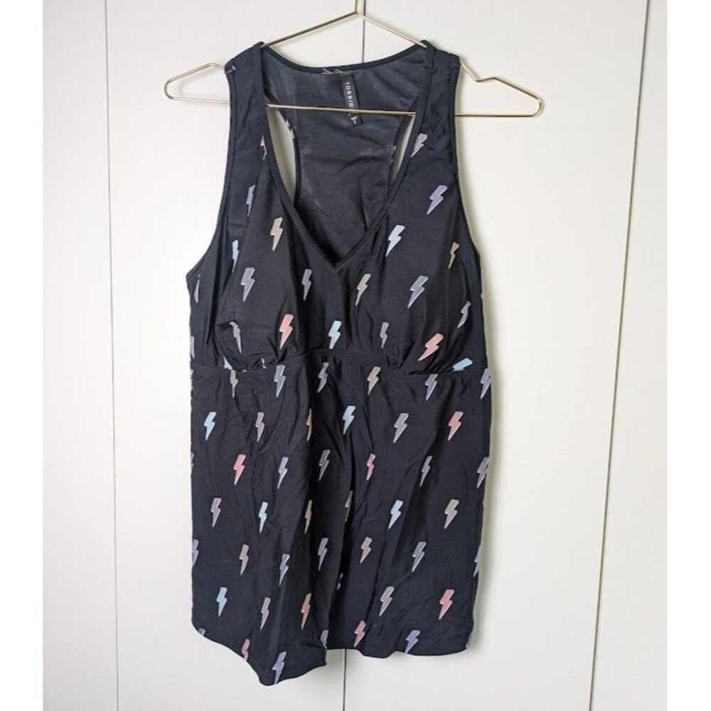Torrid 2 2X Black Lightning Bolts Tankini Active Swim Top Racerback